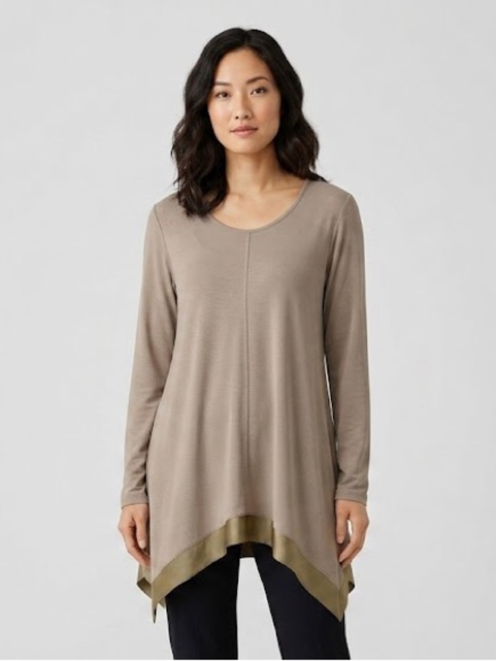 Garnett Hill Women's Thnic Top Silk Trim Beige Tan Long Sleeve Blouse size M